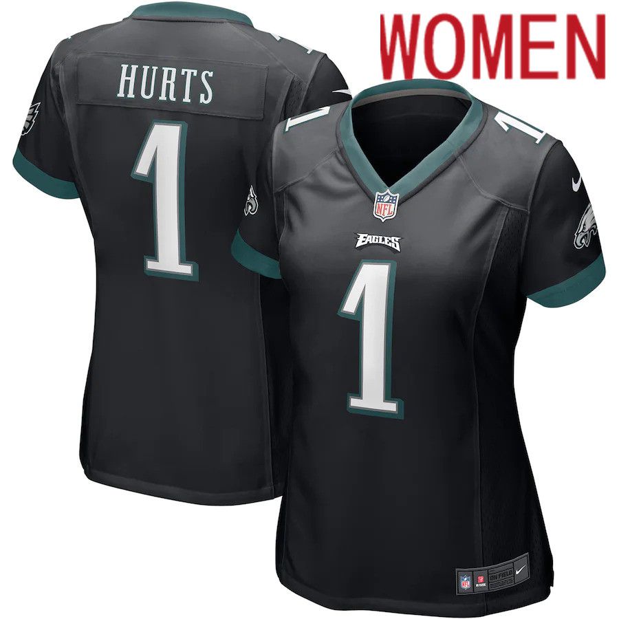 Women Philadelphia Eagles 1 Jalen Hurts Nike Black Alternate Game NFL Jersey